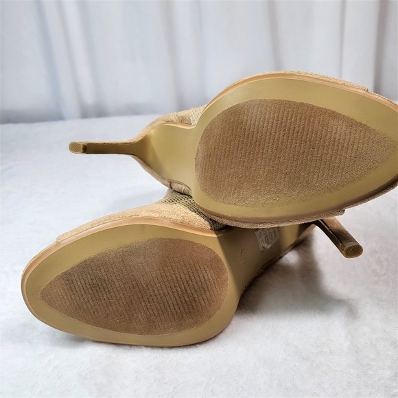 * Cape Robbin Nude Ankle Boots 5" Heel Weave Fabric Peep Toe - Picture 9 of 10